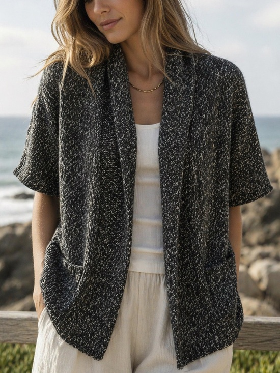 Theory Sweaters - Theory Marled Knit Cardigan Short Sleeve Gray Cozy Lagenlook S/P